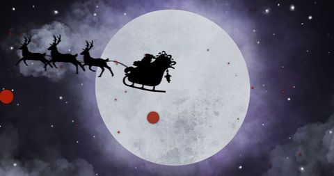 Santa Claus and Reindeer Sleigh on Full Moon Night