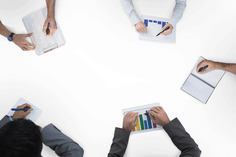 Hands in business meeting sharing notes in transparent browsing