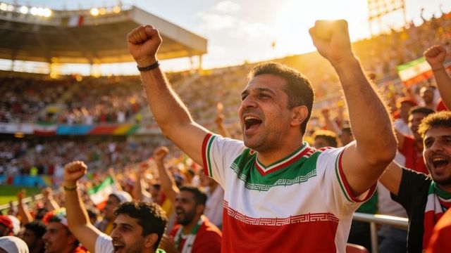 Cheering fans celebrating victory in stadium wearing green white red jerseys