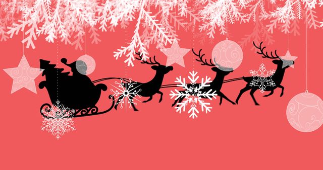 Santa Claus Sleigh with Reindeer Against Red Background - Download Free Stock Images Pikwizard.com