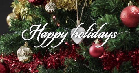 Festive Christmas Tree with Happy Holidays Greeting - Download Free Stock Images Pikwizard.com