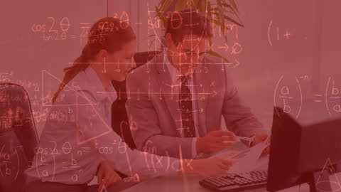 Business Professionals Analyzing Data and Mathematical Algorithms