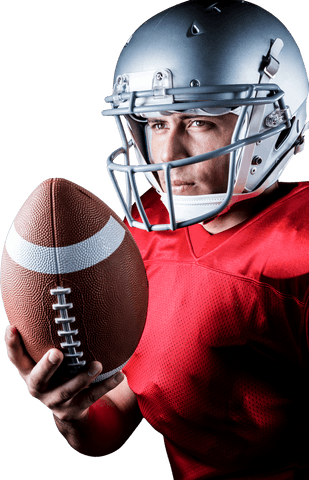 Transparent american football player holding ball in profile