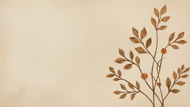 Minimalist botanical illustration on beige background with leaves and berries