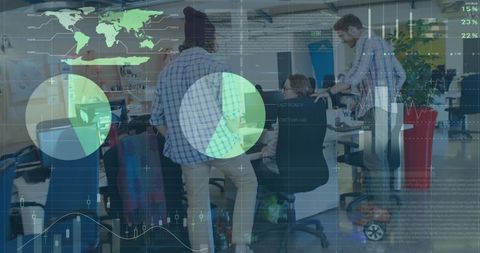 Collaborative Business Team Analyzing Financial Data With Global Connections