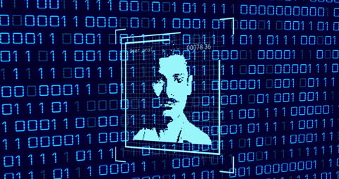 Digital Face Recognition Overlaid with Binary Code