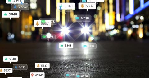 Social Media Icons Overlay Night Cityscape - Download Free Stock Images Pikwizard.com