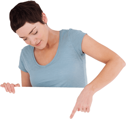 Woman Demonstrating with Blank Transparent Card Pointing Downwards - Download Free Stock Videos Pikwizard.com