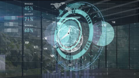 Futuristic Financial Data Analysis with Digital Globe Overlay