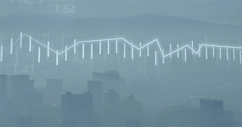 Digital Financial Data with Cityscape Background