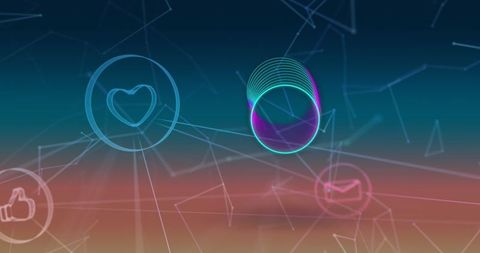 Futuristic Digital Interface with Heart Icon and Network Connections