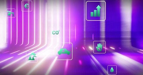 Futuristic Energy and Environmental Icons on Digital Background - Download Free Stock Images Pikwizard.com