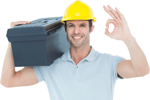 transparent happy worker holding toolbox gesturing ok sign - Download Free Stock Videos Pikwizard.com