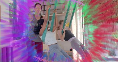 Aerial Yoga Class with Vivid Energy Trails