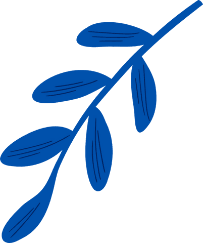 Blue stylized botanical branch on transparent background