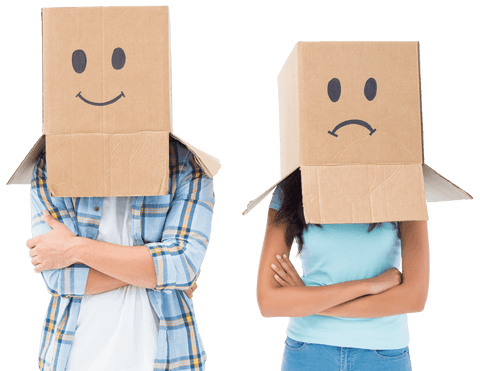 young couple wearing boxes with drawn faces - transparent background - Download Free Stock Videos Pikwizard.com