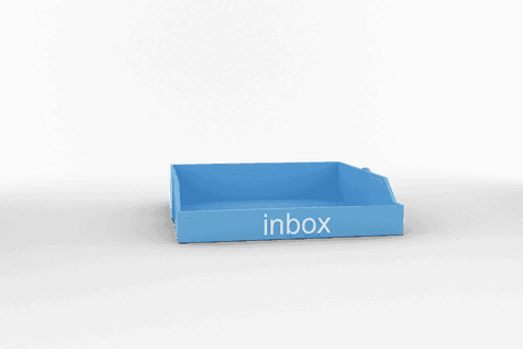 Blue transparent inbox tray mockup with text