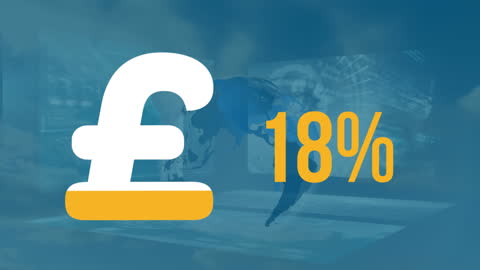 Pound Symbol with Rising Percentages Over Global Data Themes