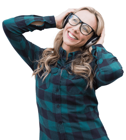 cheerful caucasian woman listening to music on transparent background - Download Free Stock Videos Pikwizard.com