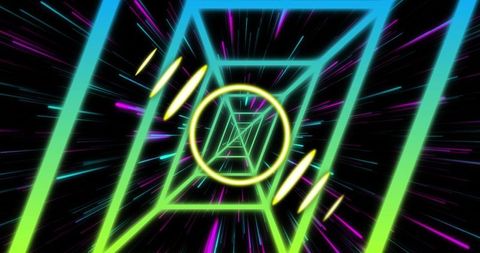 Neon cyber tunnel with luminescent energy patterns