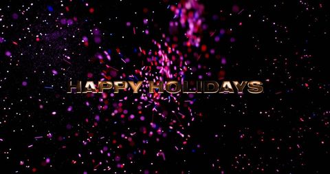 Festive Happy Holidays Text with Colorful Confetti on Black Background