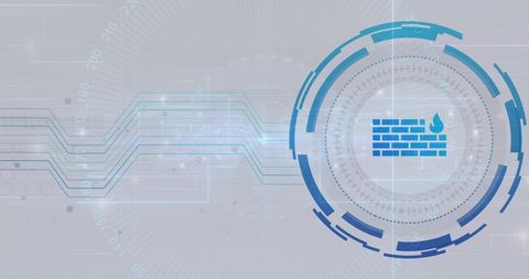 Digital Firewall Icon with Blue HUD in Cybersecurity Interface