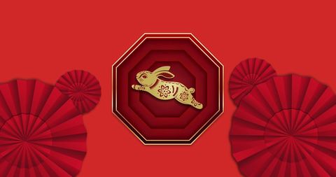 Chinese New Year Rabbit Decoration on Red Background
