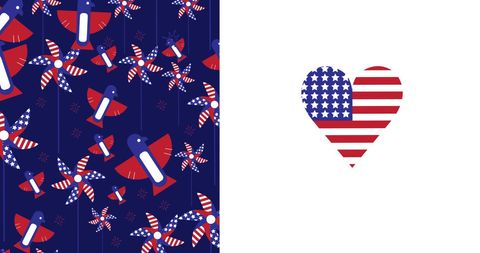 Patriotic Red White Blue Patterns with Heart Shape