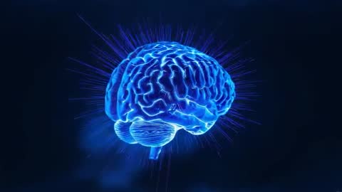 Rotating Neon Blue Brain Visualizing Futuristic Technology