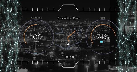 Futuristic Electric Car Data Interface Over Cityscape - Download Free Stock Images Pikwizard.com