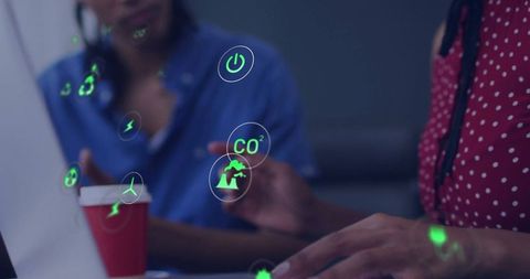 Team Analyzing Environmental Data with Digital Display Overlays