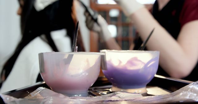 Preparing Hair Dye in Salon with Focus on Mixing Bowls - Download Free Stock Images Pikwizard.com