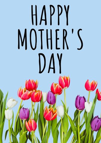 Colorful Tulips with Mother's Day Message on Blue Background