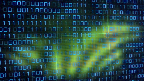 Glowing Padlock with Binary Code Background