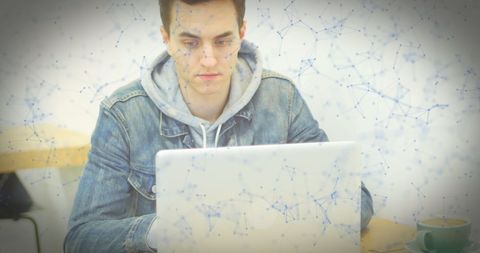 caucasian man using laptop with digital overlay - Download Free Stock Images Pikwizard.com