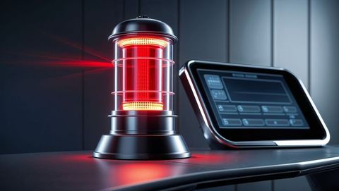 Futuristic red alert module on laboratory console