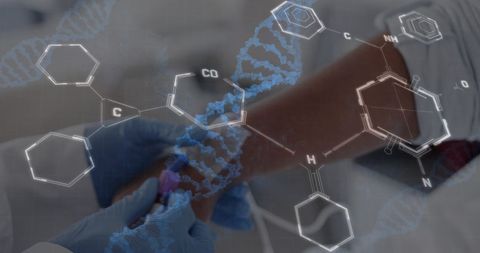 DNA and Chemical Symbols Blend with Medical Environment