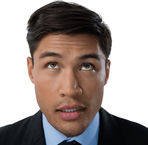 Transparent Background Businessman in Suit Looking Upward