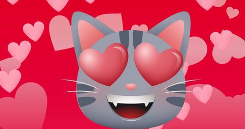 Cute Cartoon Cat with Heart Eyes on Romantic Heart Background - Download Free Stock Images Pikwizard.com