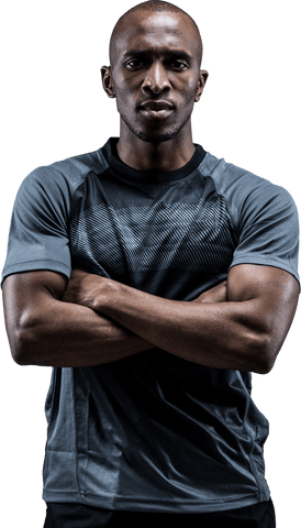 Confident African American Athlete Standing with Arms Crossed Transparent Background - Download Free Stock Videos Pikwizard.com