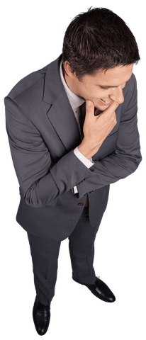 Transparent Thinking Businessman Touching Chin in Suit
