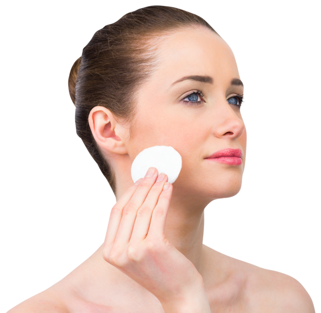 Young Woman Cleansing Face with Cotton Pad on Transparent Background - Download Free Stock Videos Pikwizard.com