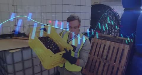 Worker Operating Machinery with Digital Chart Overlay Industrial Setting