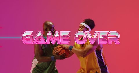 Game Over Text in Neon Over Players during Basketball Match - Download Free Stock Images Pikwizard.com