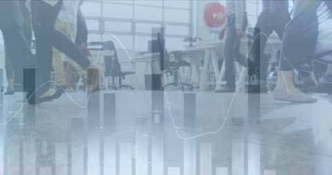 Financial Data Blend with Diverse Busy Office Crowd