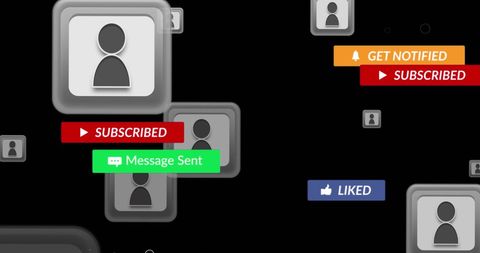 Floating Social Media Icons with Interactive Buttons on Black Background