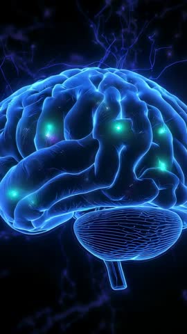 Animating 3D Brain Neural Network with Pulsing Green and Magenta Orbs Vertical 9:16