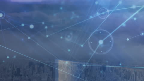 Network Connections Over Cityscape Technological Concept Background