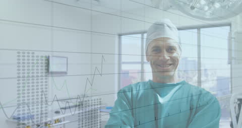 Smiling Surgeon with Overlay of Rising Data Trends