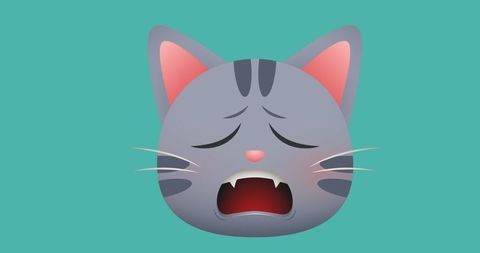 Sad cat emoji on blue background digital illustration